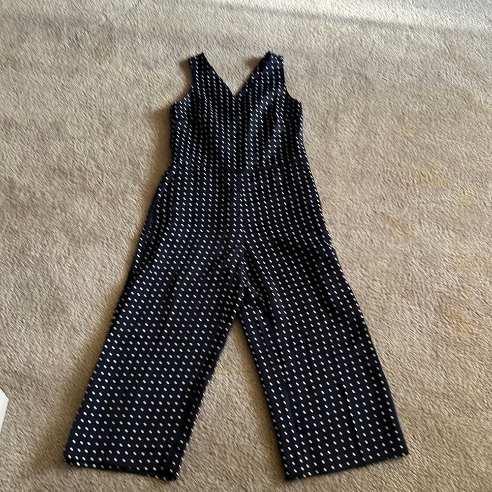 Navy blue and white polkadot ankle cut womens jumpsuit